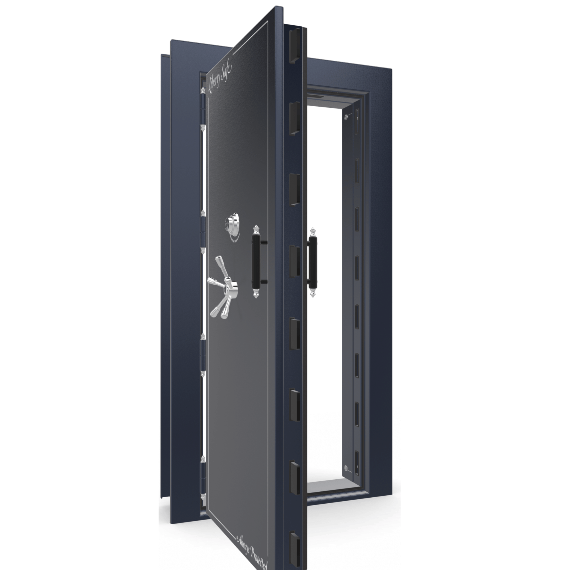 Vault Door Series | Out-Swing | Left Hinge | Blue Gloss | Mechanical Lock - open