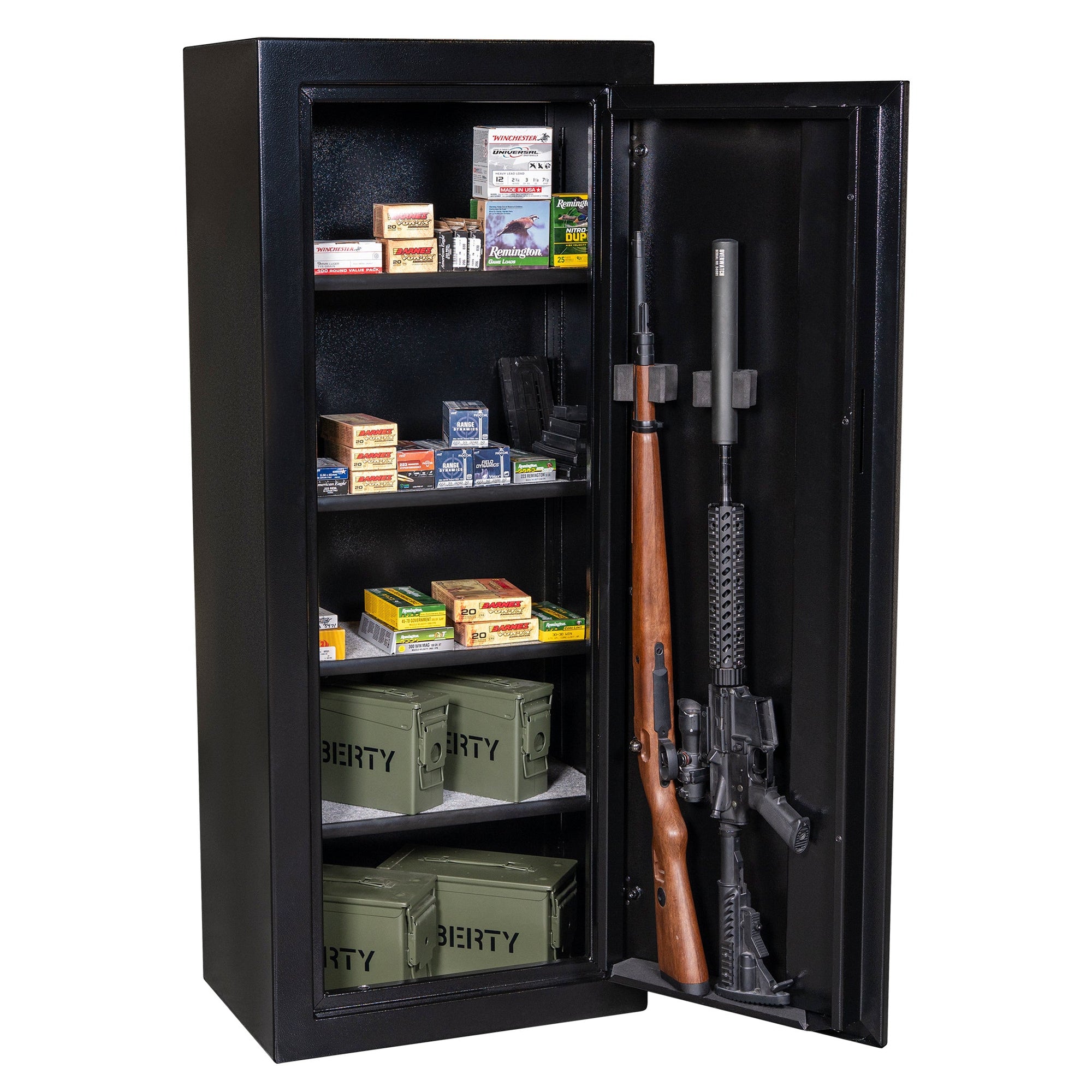 Ammo Cabinet 13 | Dimensions: 59”(H) x 24”(W) x 16”(D) | 2 (Expandable to 4) Long Guns | Black - open