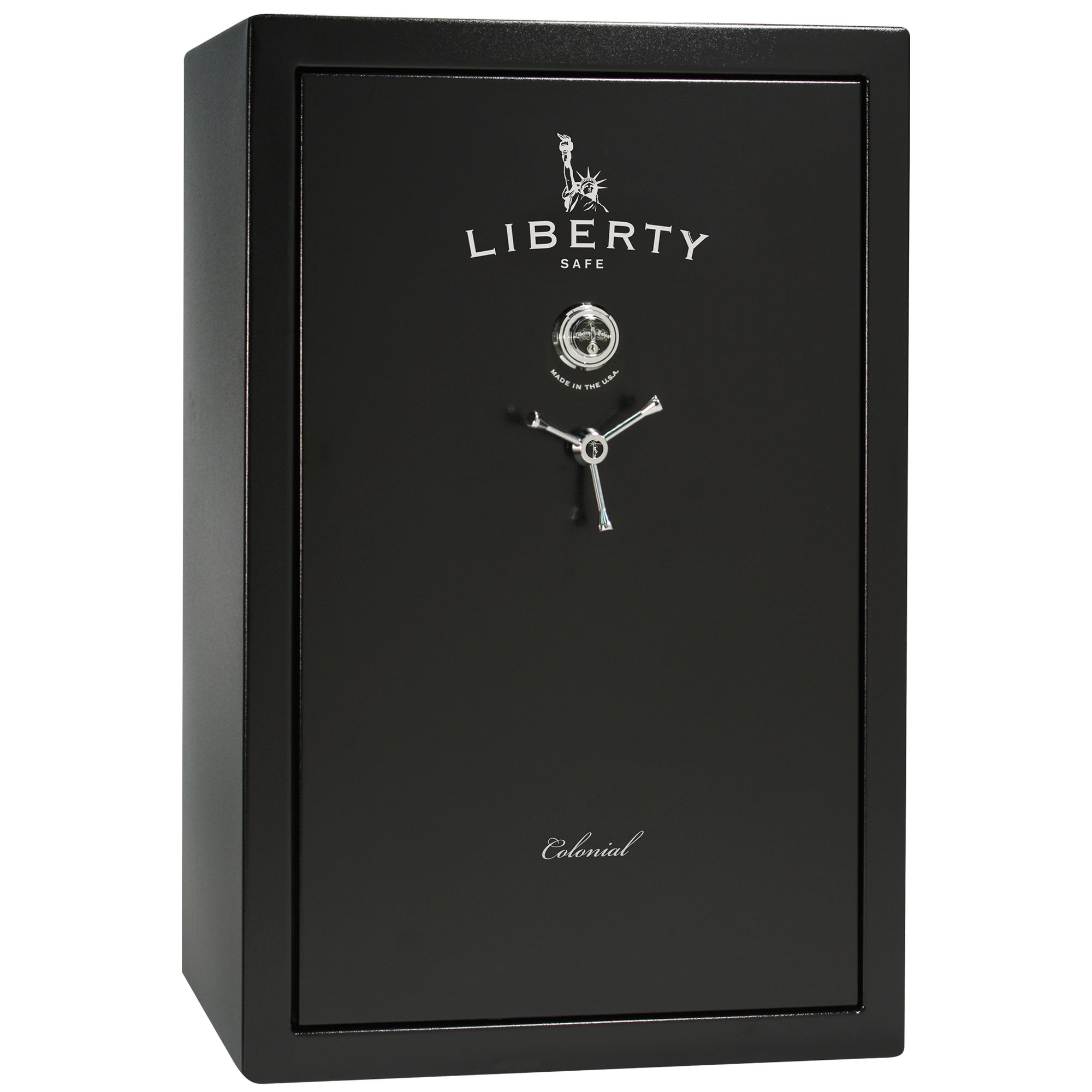 Colonial 35 | Pro Flex Interior | Level 4 Security | 75 Minute Fire Protection | Dimensions: 60.5"(H) x 42"(W) x 22"(D) | Up to 45 Long Guns | Black Textured | Mechanical Lock – Closed