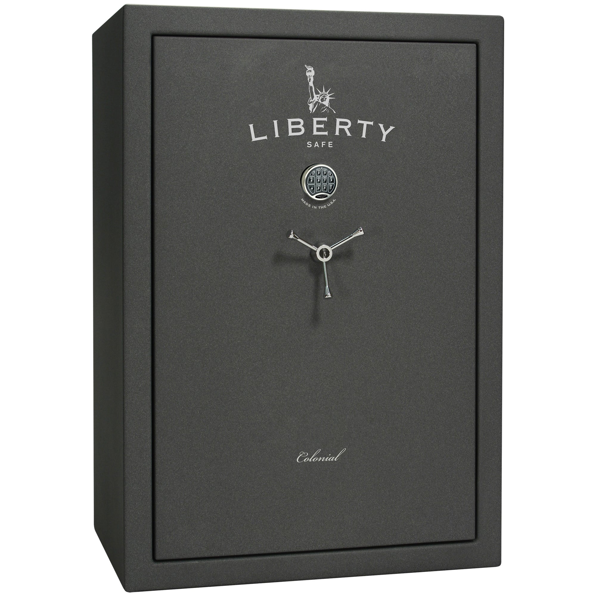 Colonial 35 | Pro Flex Interior | Level 4 Security | 75 Minute Fire Protection | Dimensions: 60.5"(H) x 42"(W) x 22"(D) | Up to 45 Long Guns | Granite Textured | Electronic Lock – Closed
