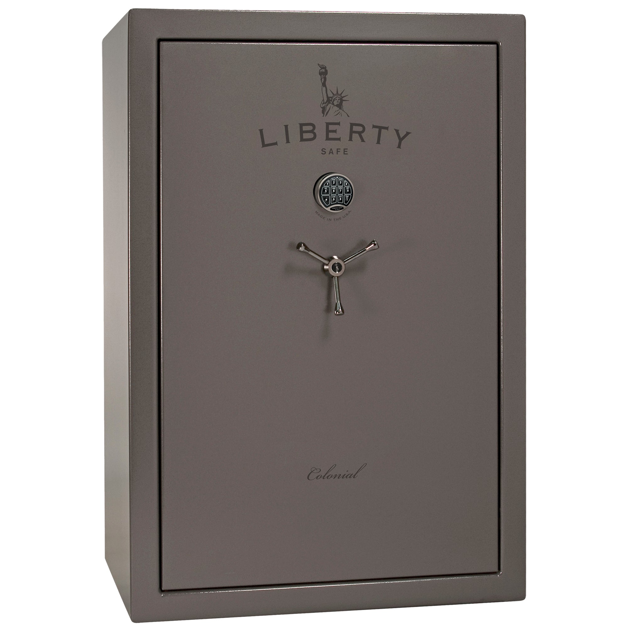 Colonial 35 | Pro Flex Interior | Level 4 Security | 75 Minute Fire Protection | Dimensions: 60.5"(H) x 42"(W) x 22"(D) | Up to 45 Long Guns | Gray Gloss | Electronic Lock - Closed
