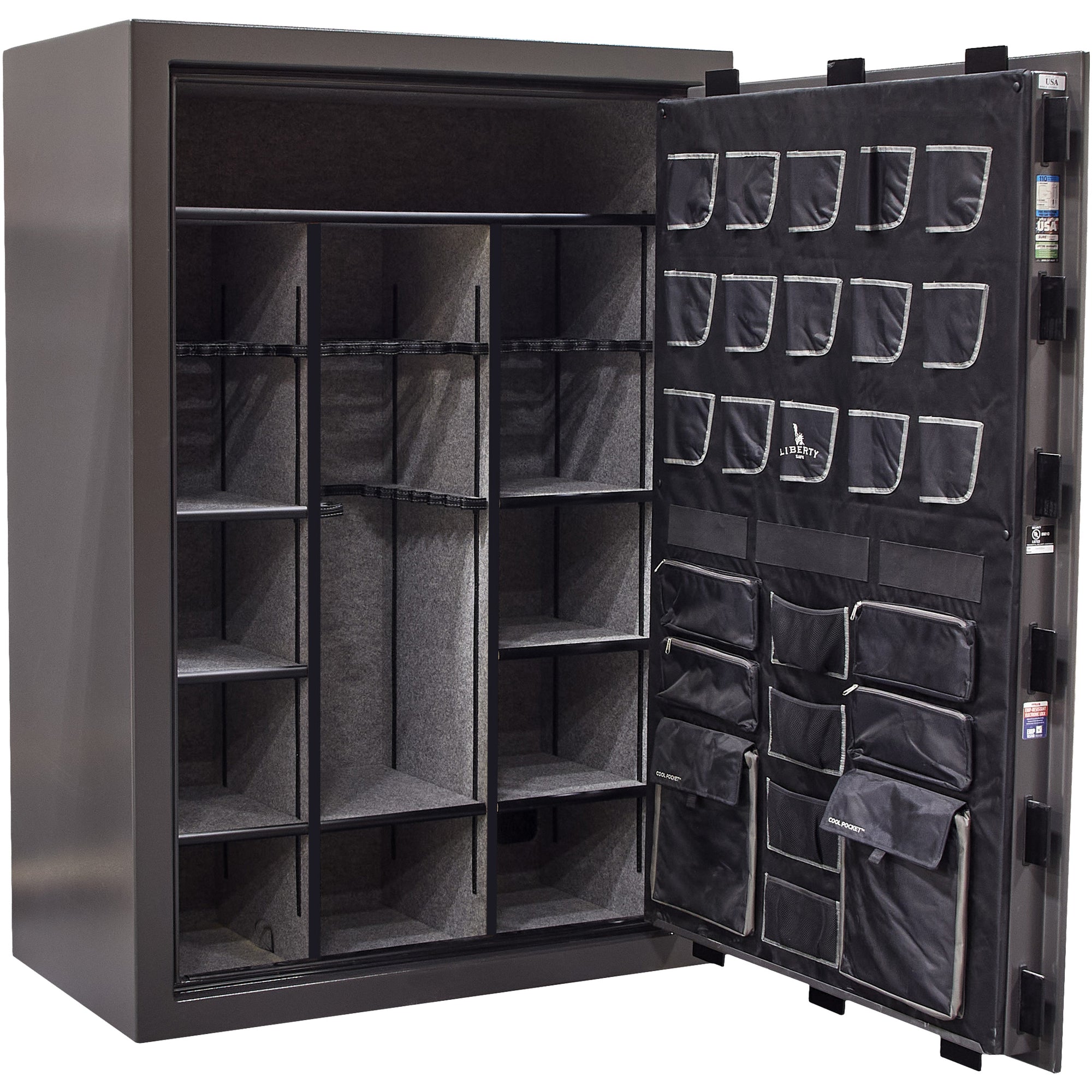 Collector T | Level 5 Security | 110 Minute Fire Protection | Dimensions: 72”(H) x 50”(W) x 27.5"(D) | Gray Marble Electronic Lock - Closed Door