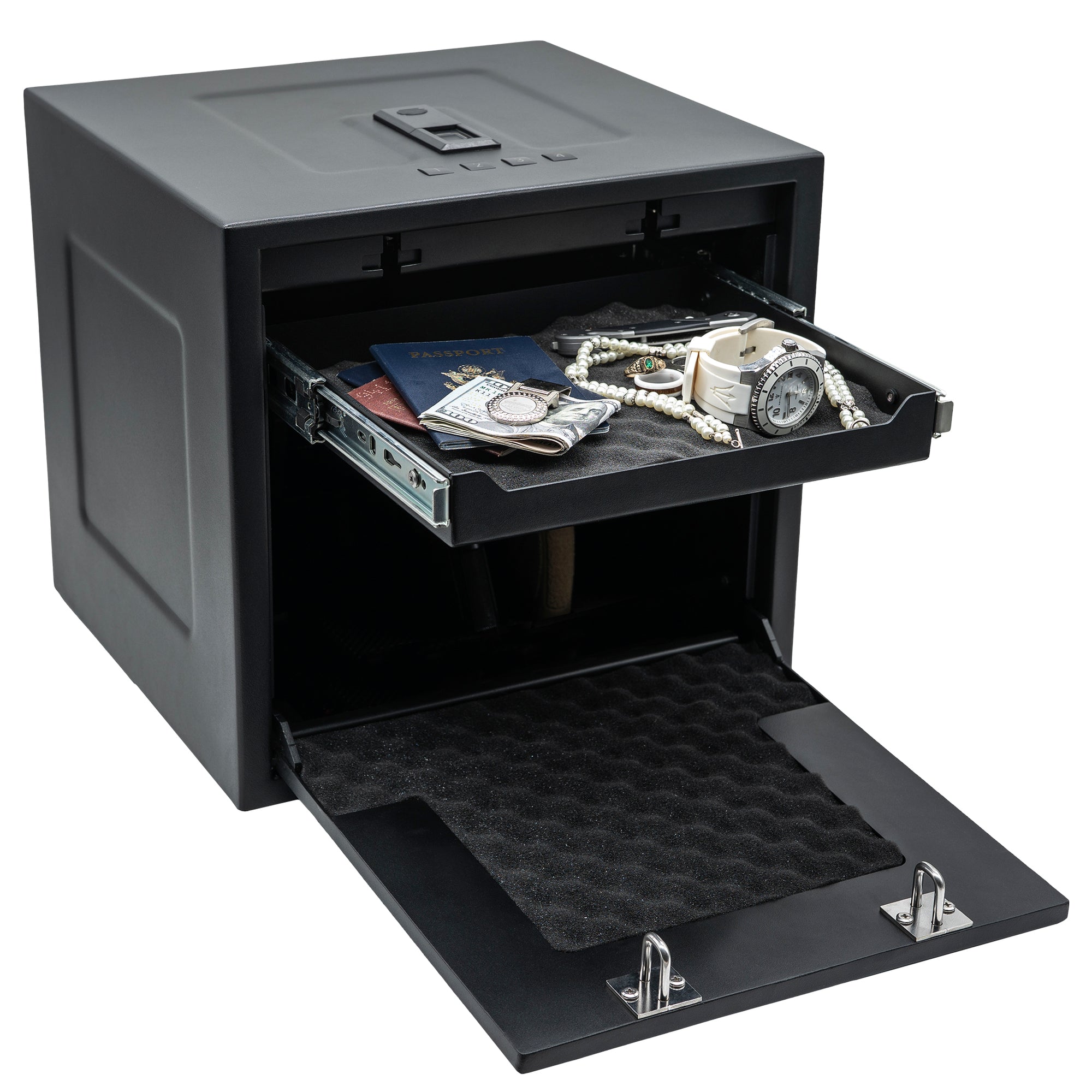 HDV-350X | Biometric Handgun Vault | 13”(D) X 14”(W) X 13”(H) Exterior Dimensions | Black - Open