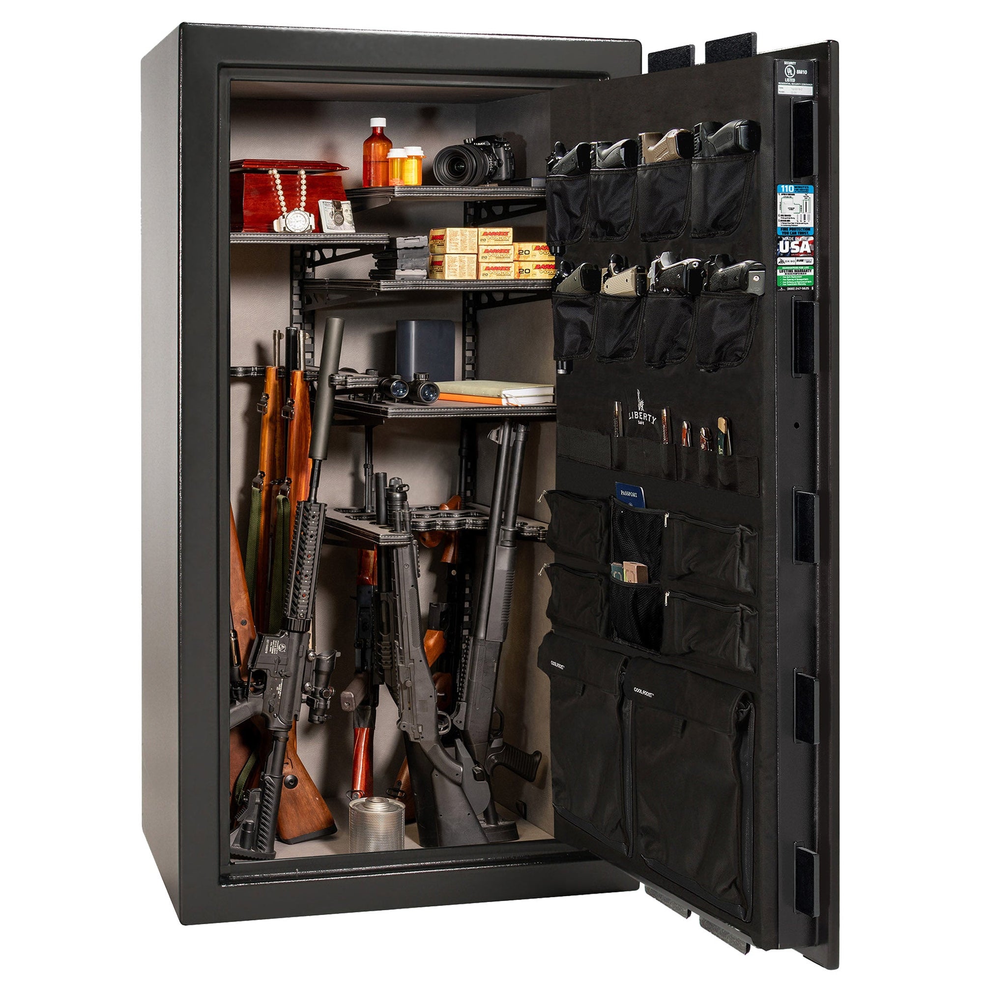 Franklin Series | Level 5 Security | 110 Minute Fire Protection | 40 | DIMENSIONS: 66.5"(H) X 36"(W) X 27.5"(D*) | Black Gloss | ProFlex Modular Shelving - Open Door