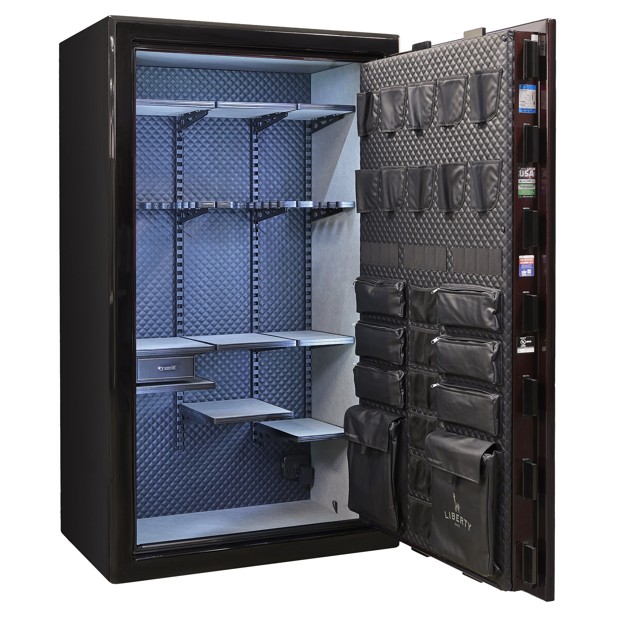 Presidential Series | Level 10 Security | 2.5 Hours Fire Protection | 50 | Dimensions: 72”(H) x 42”(W) x 27.75"(D*) | Burgundy Gloss Gloss | Electronic Lock - Open