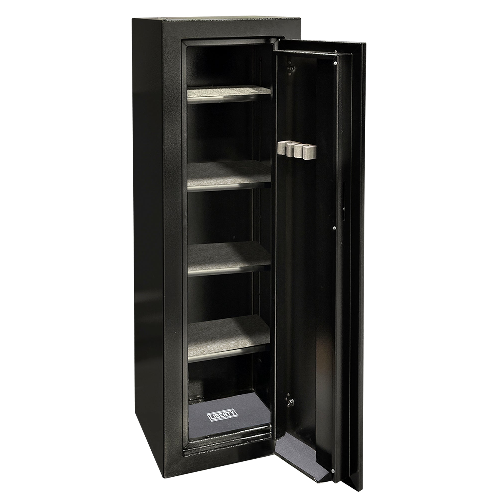 Ammo Cabinet 10 |  Dimensions: 59”(H) x 18”(W) x 16”(D) | 1 (Expandable to 2) Long Guns | Black - open