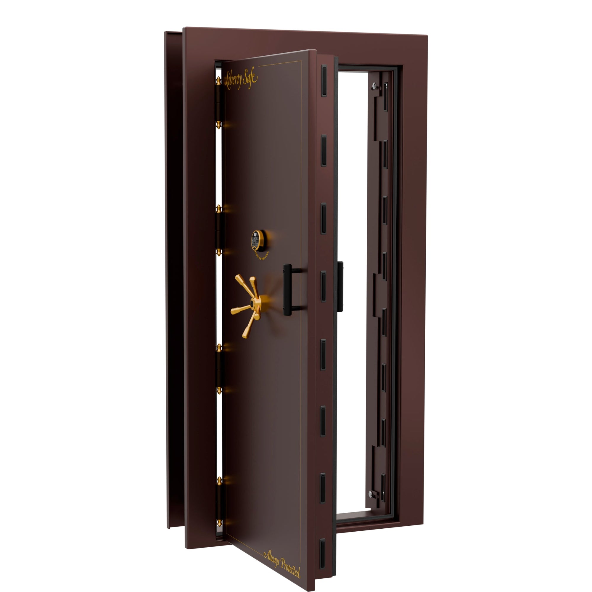 Vault Door Series | Out-Swing | Left  Hinge | Burgundy Marble | Electronic Lock - open