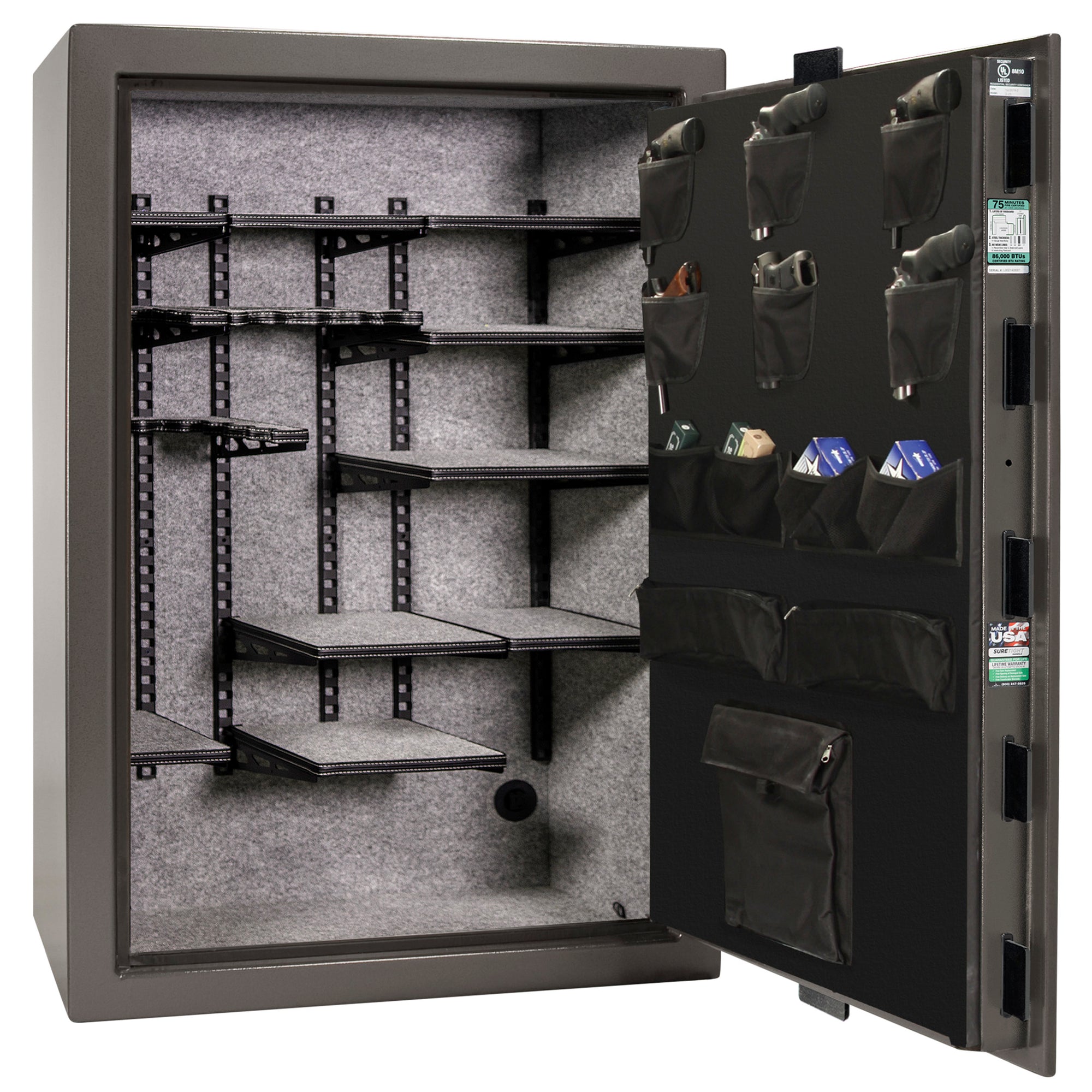Colonial 35 | Pro Flex Interior | Level 4 Security | 75 Minute Fire Protection | Dimensions: 60.5"(H) x 42"(W) x 22"(D) | Up to 45 Long Guns | Gray Marble | Electronic Lock - Open